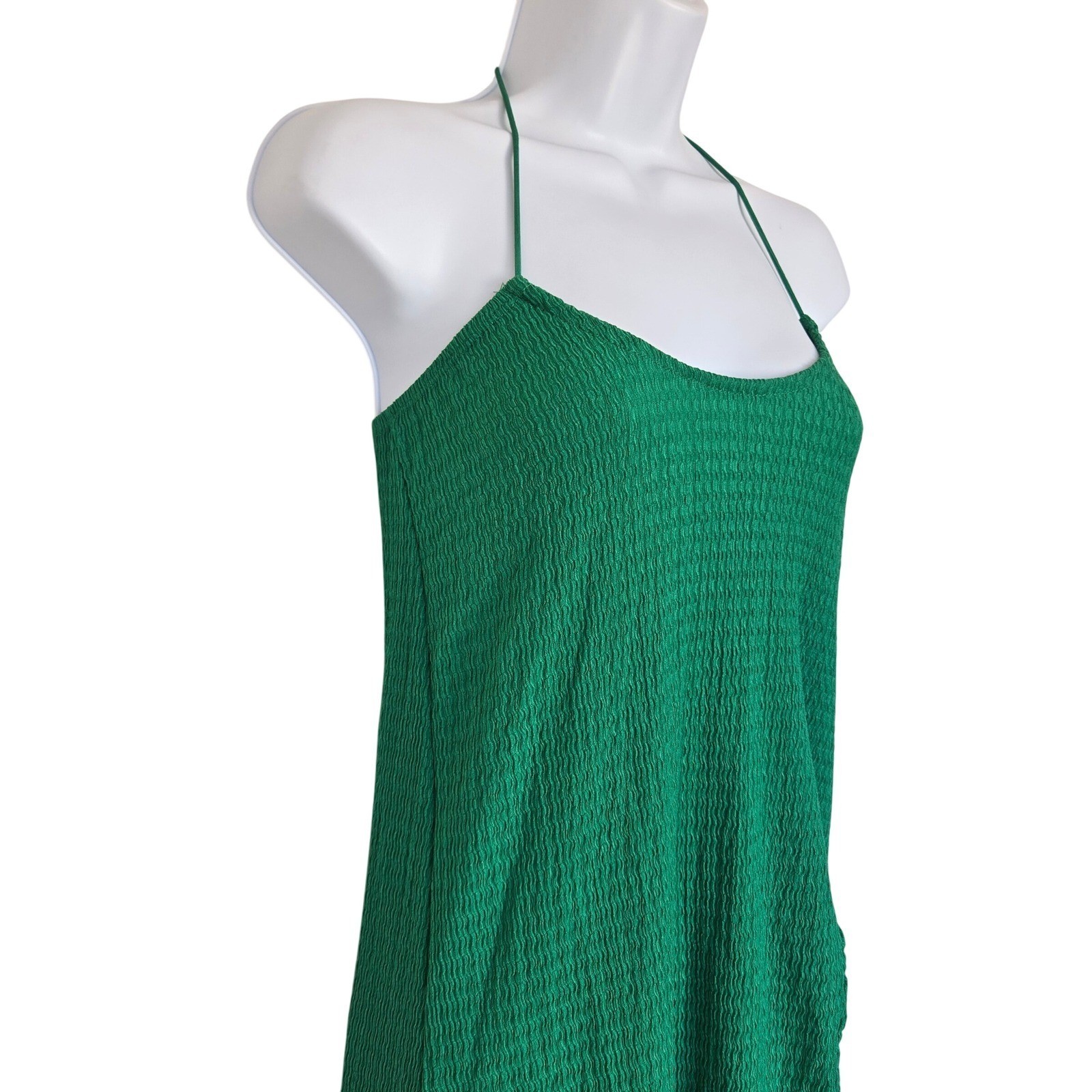 Green Textured Halter Side Slit Maxi Dress Size XS Backless Bodycon Resort Y2K