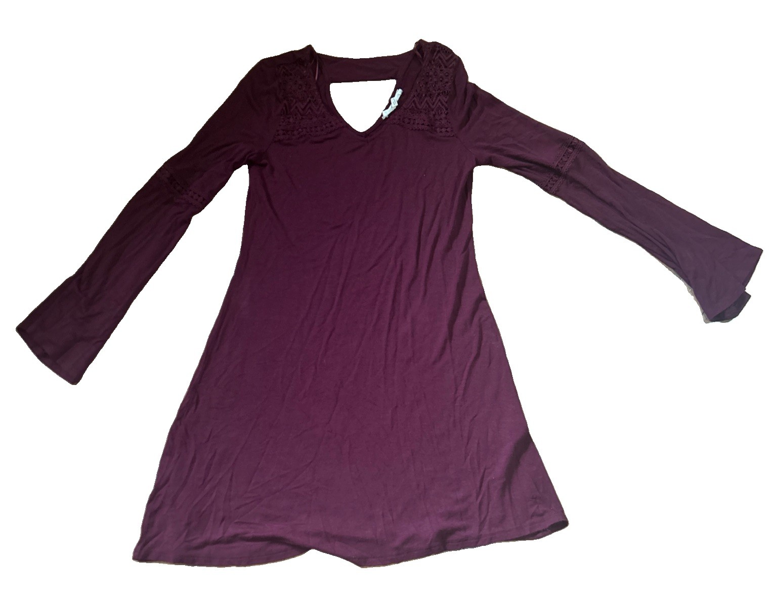Pink Republic XS Burgundy Dress Mid Thigh Length Partial Crochet Sleeves