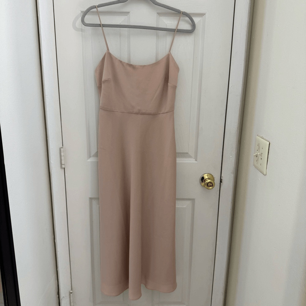 BHLDN Cali Satin Charmeuse Cowl Neck Midi Dress Size 4 Blush Champagne Bridal