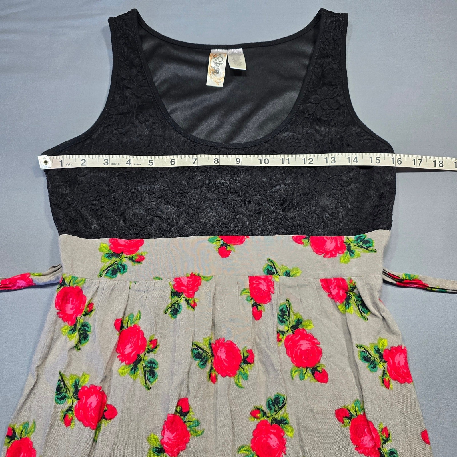 L8ter Black Gray Dress Mini Stretch Preppy Floral Lace Sleeveless Womens Size M
