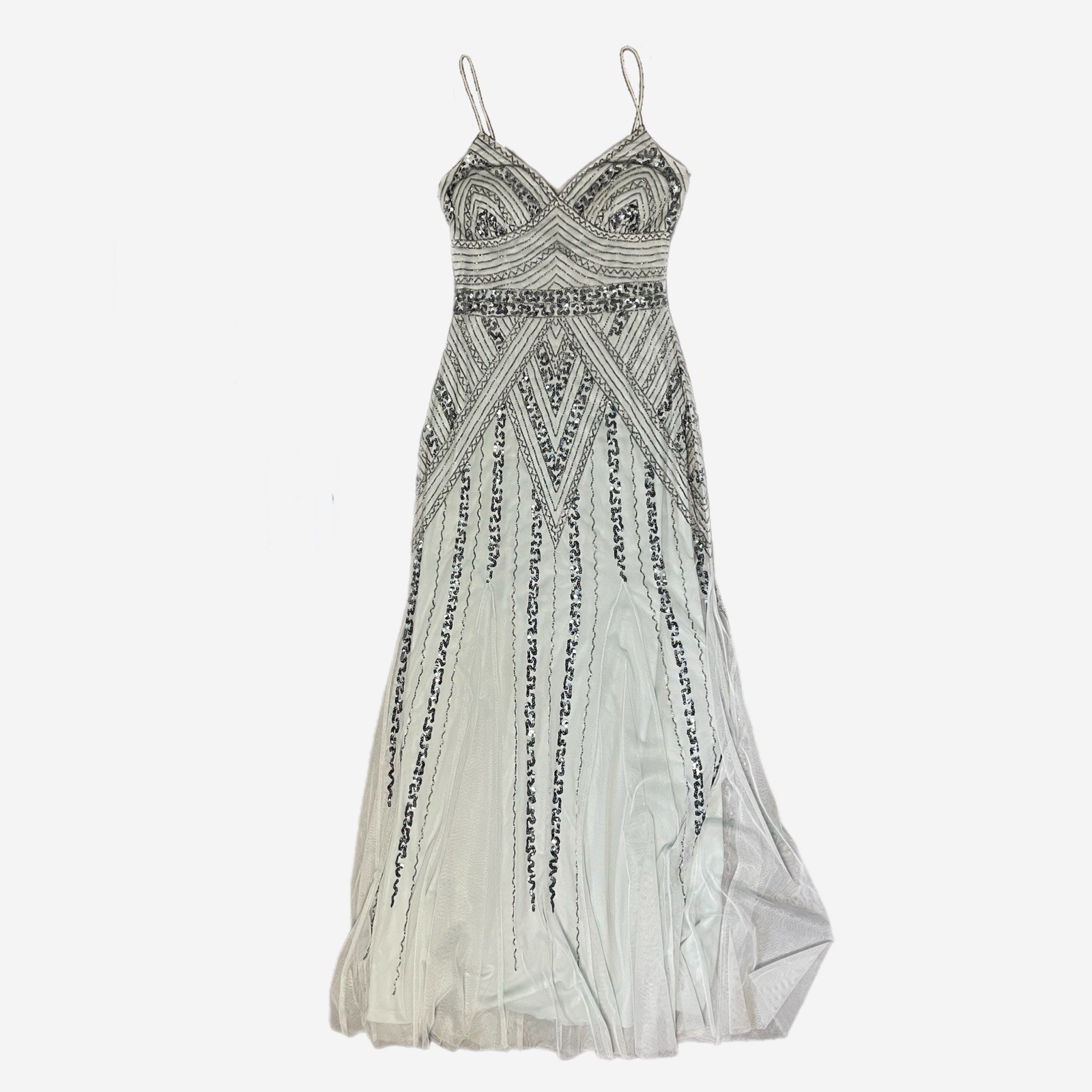 Marina NWT light blue beaded mesh v neck gown bridesmaid princess castlecore 6