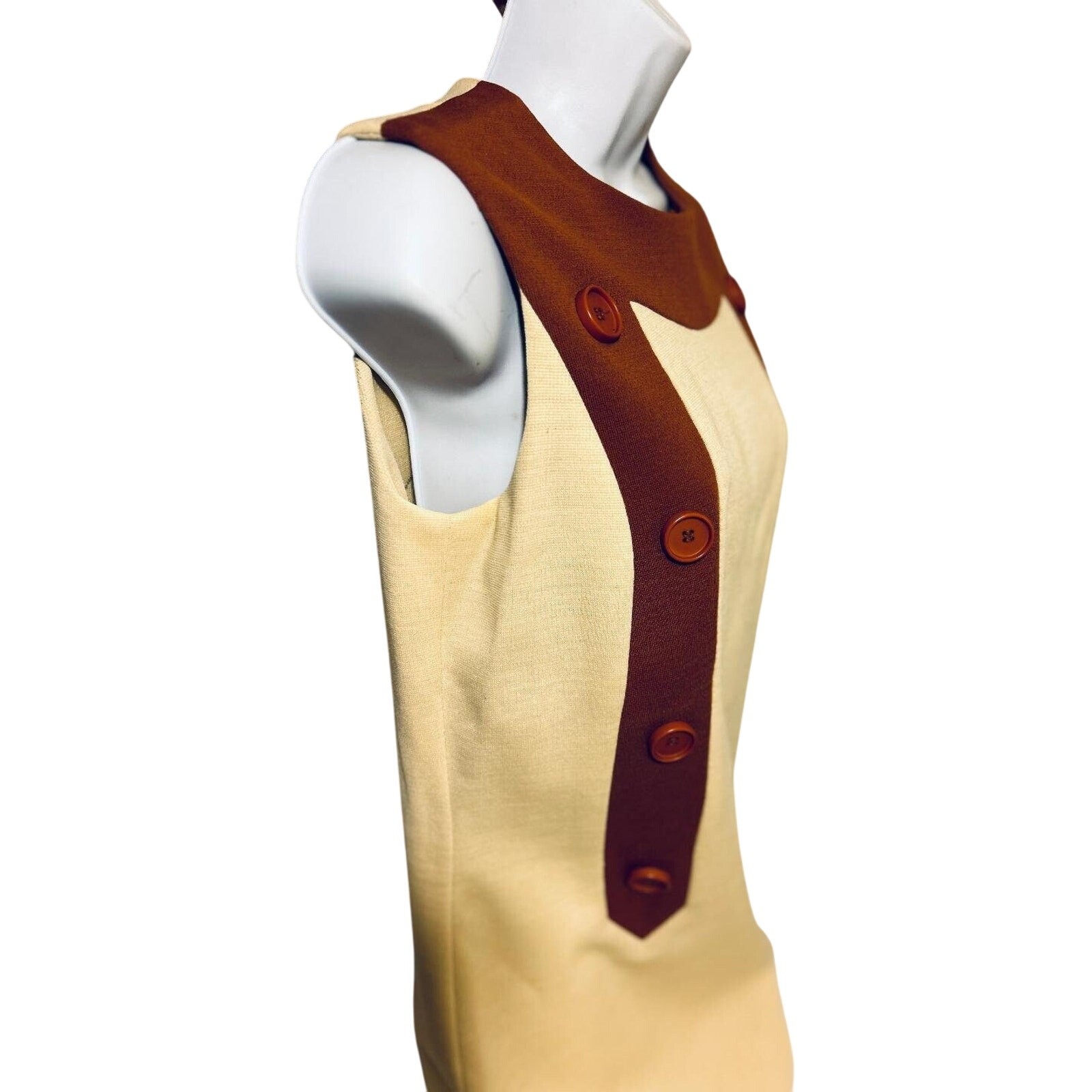 Vtg 60’s/70’s Mod Alison Ayres Cream/Brn Casual Dress, Women’s SZ 12