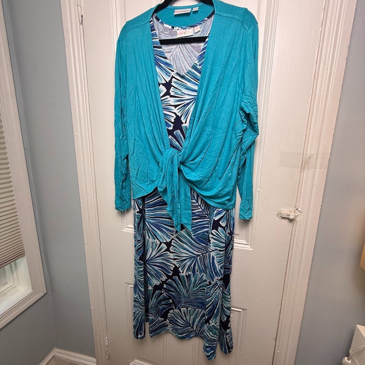 Belle by Kim Gravel Tropical Maxi Dress Shrug Set Women’s Petite 1X Blue NWOT