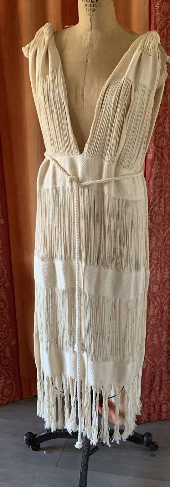 Hand Wovan Macram Cover Up Cotton Dress With Fringes Handmade Mexico