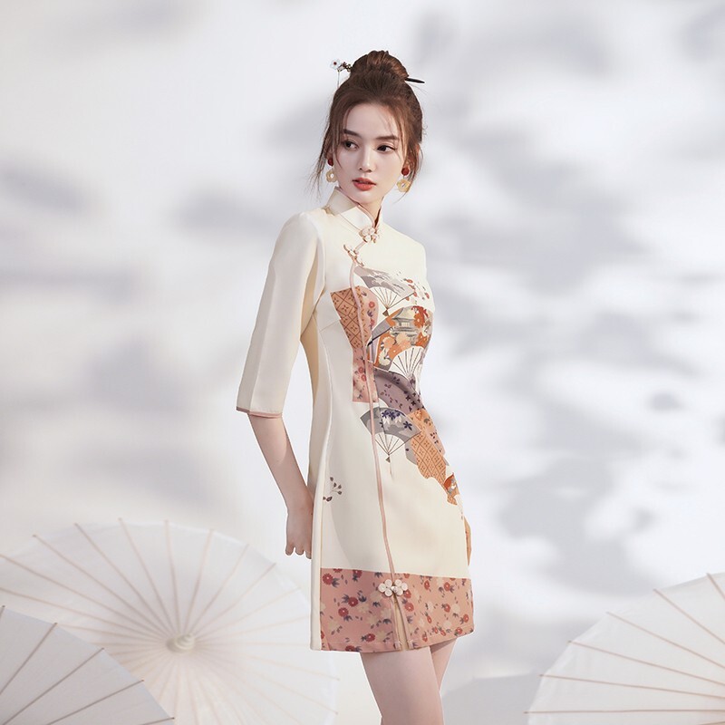 Oriental Chinese Style Female Cheongsam Split Dress Printed Women Improved Qipao
