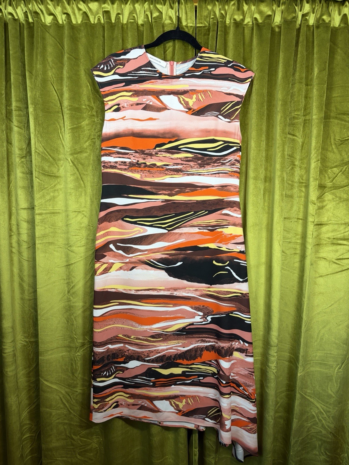 Cedric Charlier Assymetrical Midi Dress w/ abstract desert print US 10 $600+