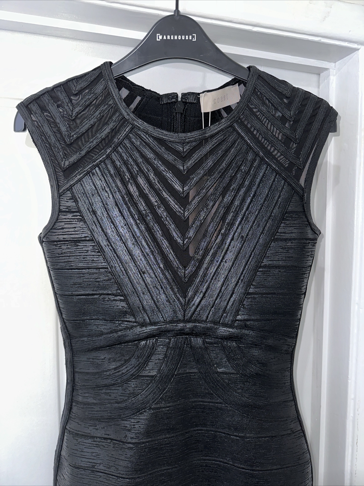 Coast Black Metallic Bandage Bodycon Dress Small 8 10 Evening Party