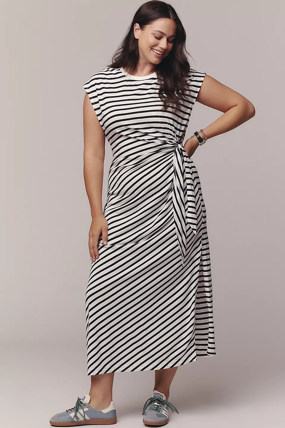 By Anthropologie Daily Practice Tiebreaker Muscle-Sleeve Midi Dress S New 281530