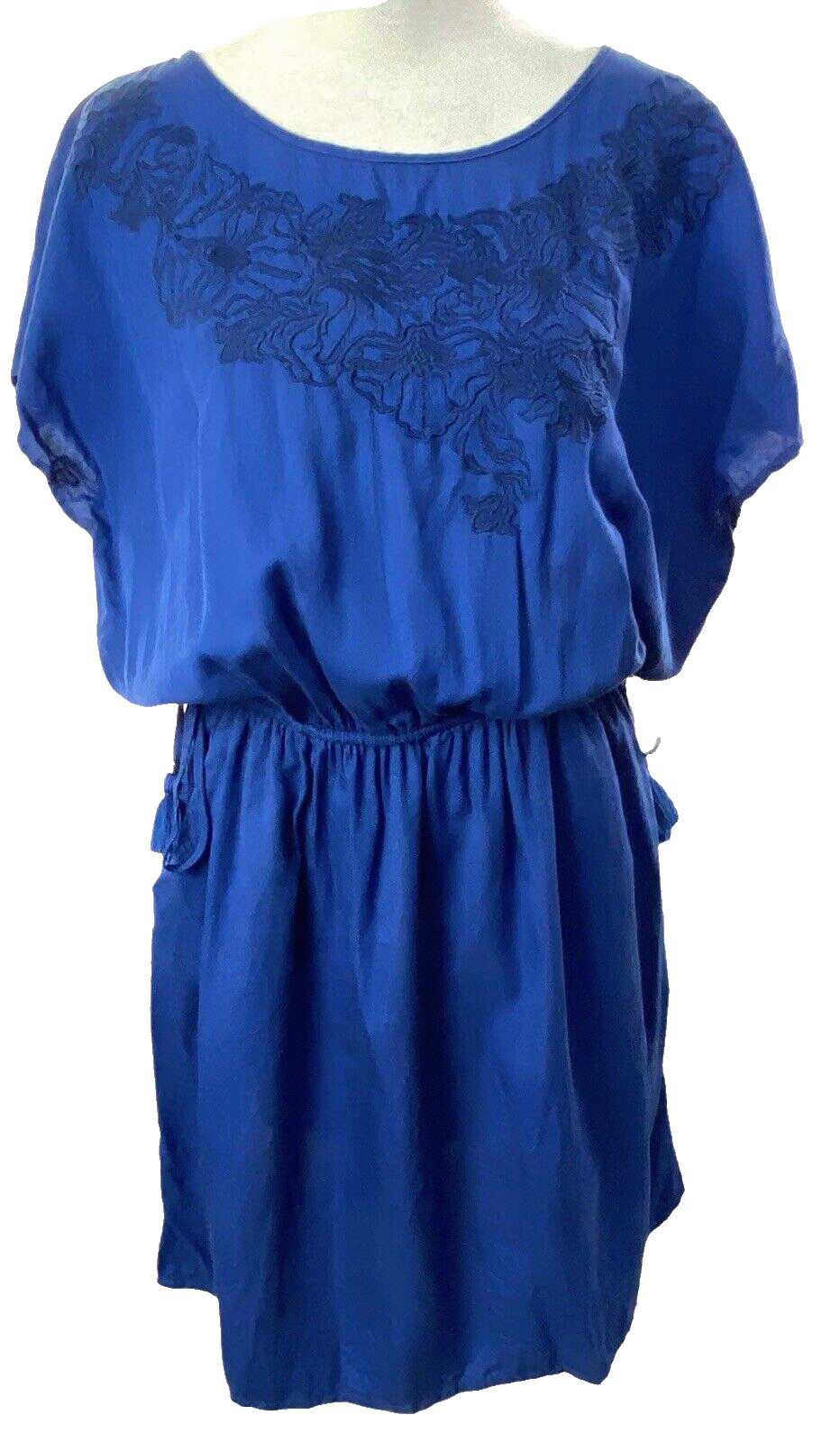 ARIAT Women Mini Dress Cinch Waist Short Sleeve Sz M Blue Cowgirl Western 46-20