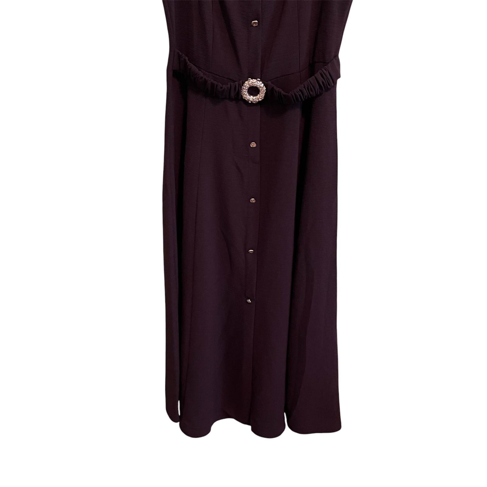 Zara Belted Midi Dress Brown Sleeveless Square Neck Gold Buckle XS S M L XL NWT