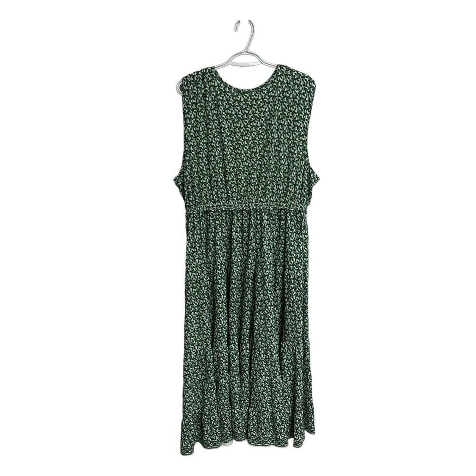 Max Studio Textured Jersey Tiered Midi Dress Cream Green Buds Women’s 3X