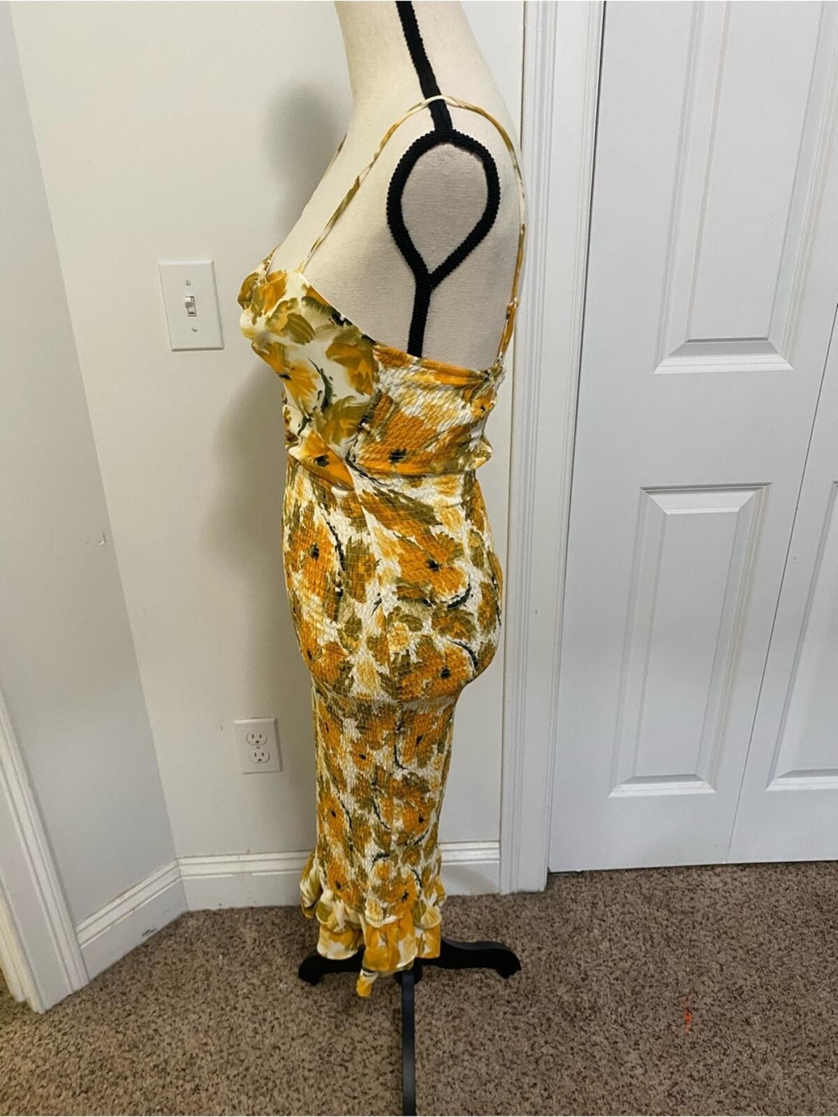 All About May Smocked Floral Cut Outs MIDI Dress