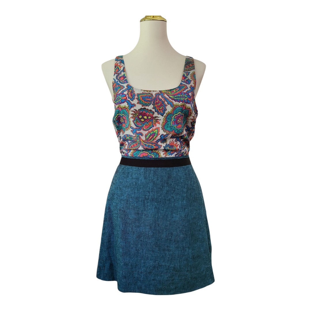 RACHEL Rachel Roy Womens Open Back Casual Dress Neon Paisley Linen Dress 10