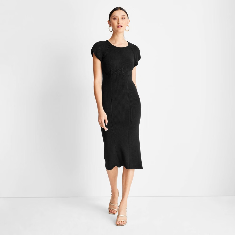 Future Collective Women’s Short Sleeve Open Back Sweater Dress – Plus Size Small