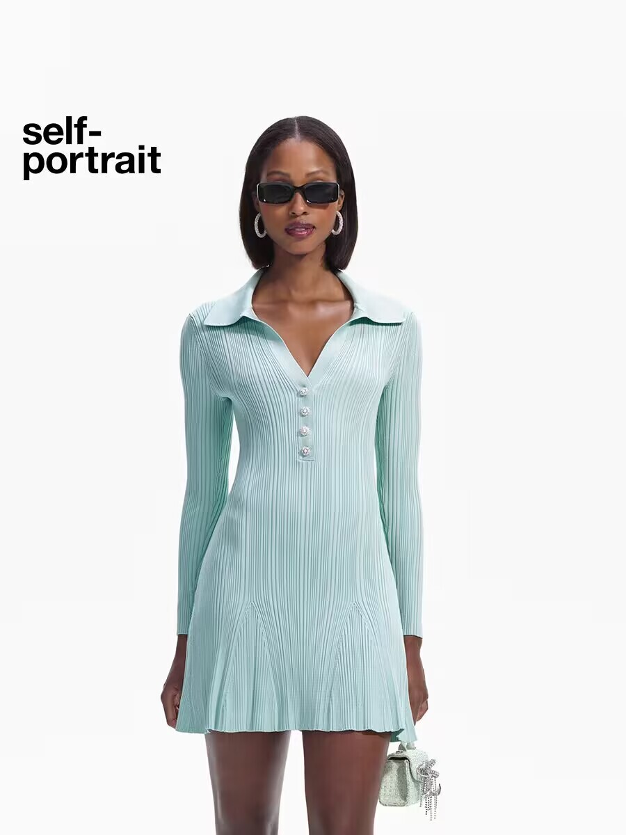 Self-Portrait Women’s Knitted Long Sleeved Knitted Dress Short Skirt