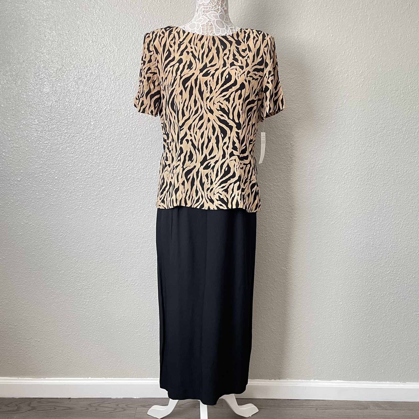Lois Snyder Dani Max Tiger Office Evening Maxi Dress 90s 80s Vintage Modest 12