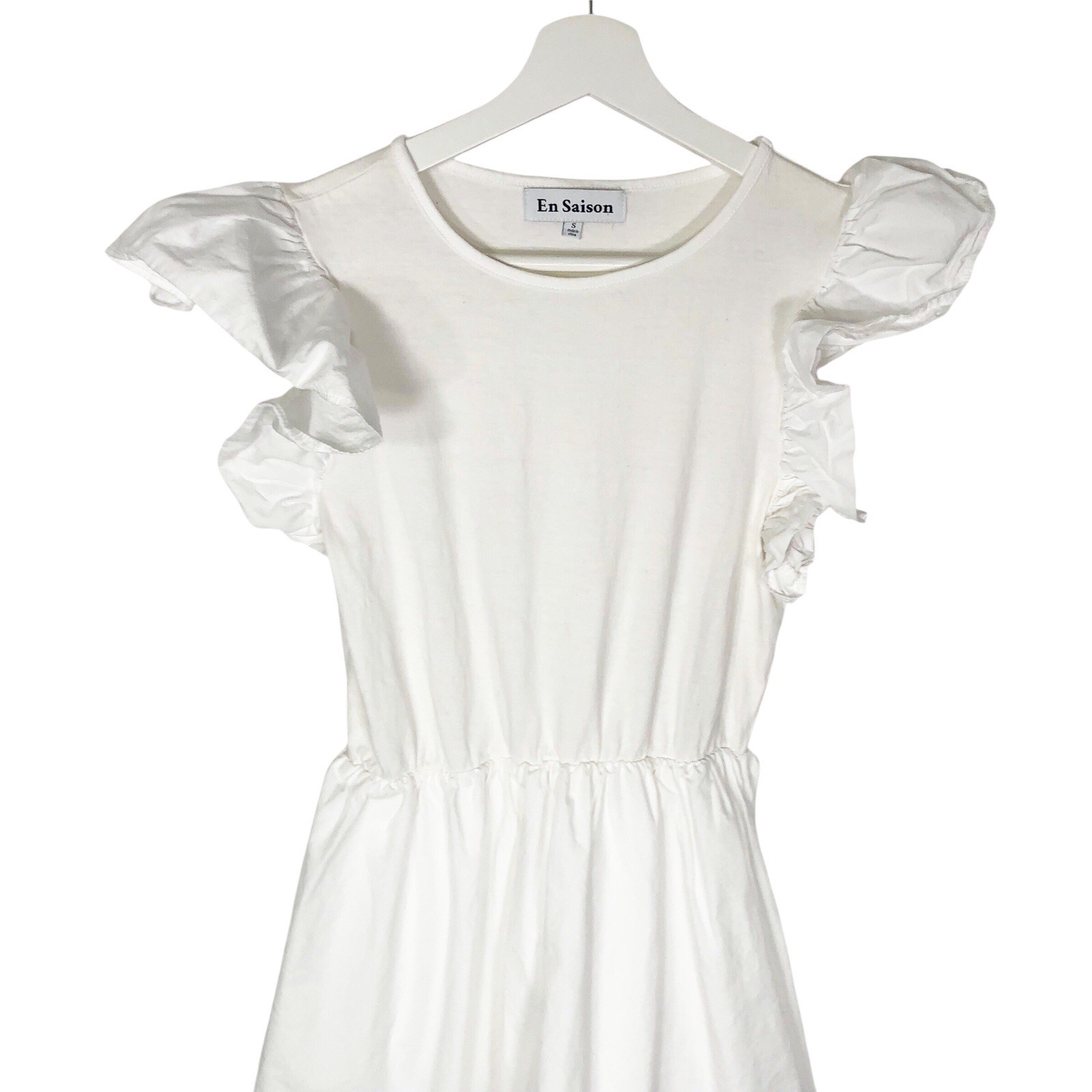 En Saison White Dress Small Ruffle Sleeve Poplin And Thin Jersey Upper Torso