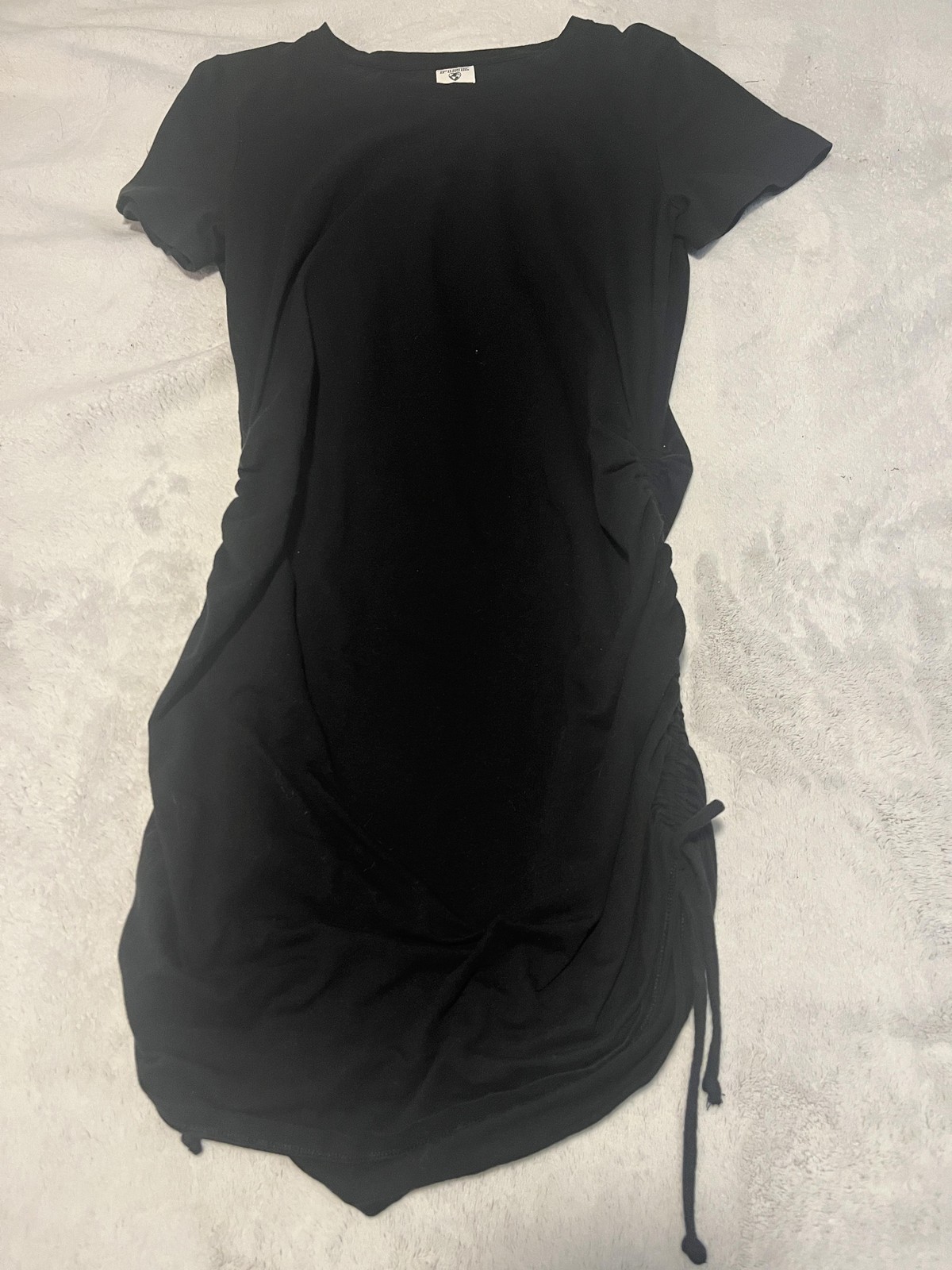 PINK T-Shirt Dress Womens M Black Ruched Side Drawstring Jersey Casual Summer