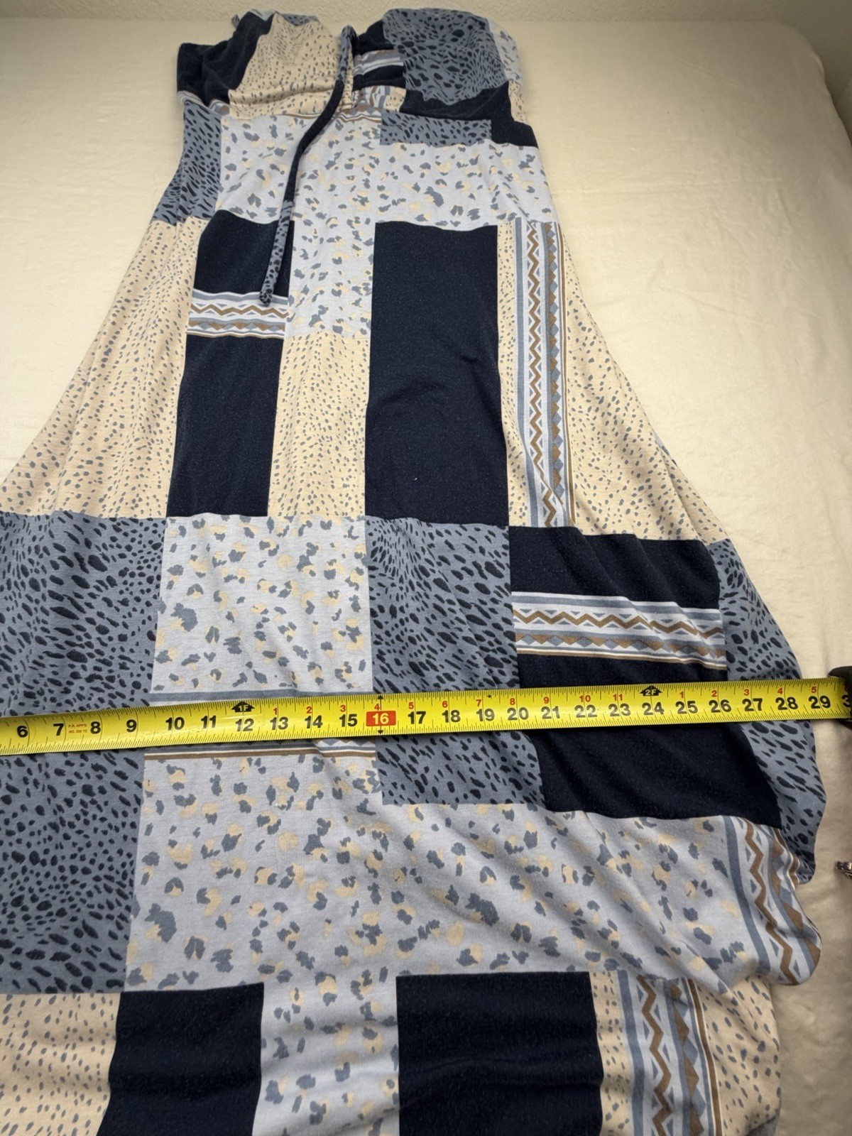 Absolutely Famous Womens XL Blue Patchwork Sleeveless Maxi Tie Front
