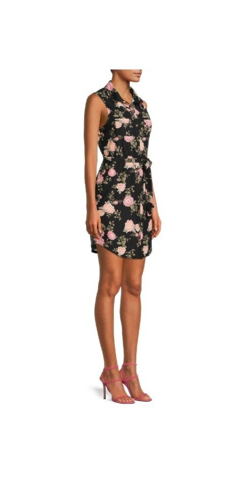 No Bo Juniors Floral Stretch Button Up Chest Pockets Shirt Dress Multiple Sizes