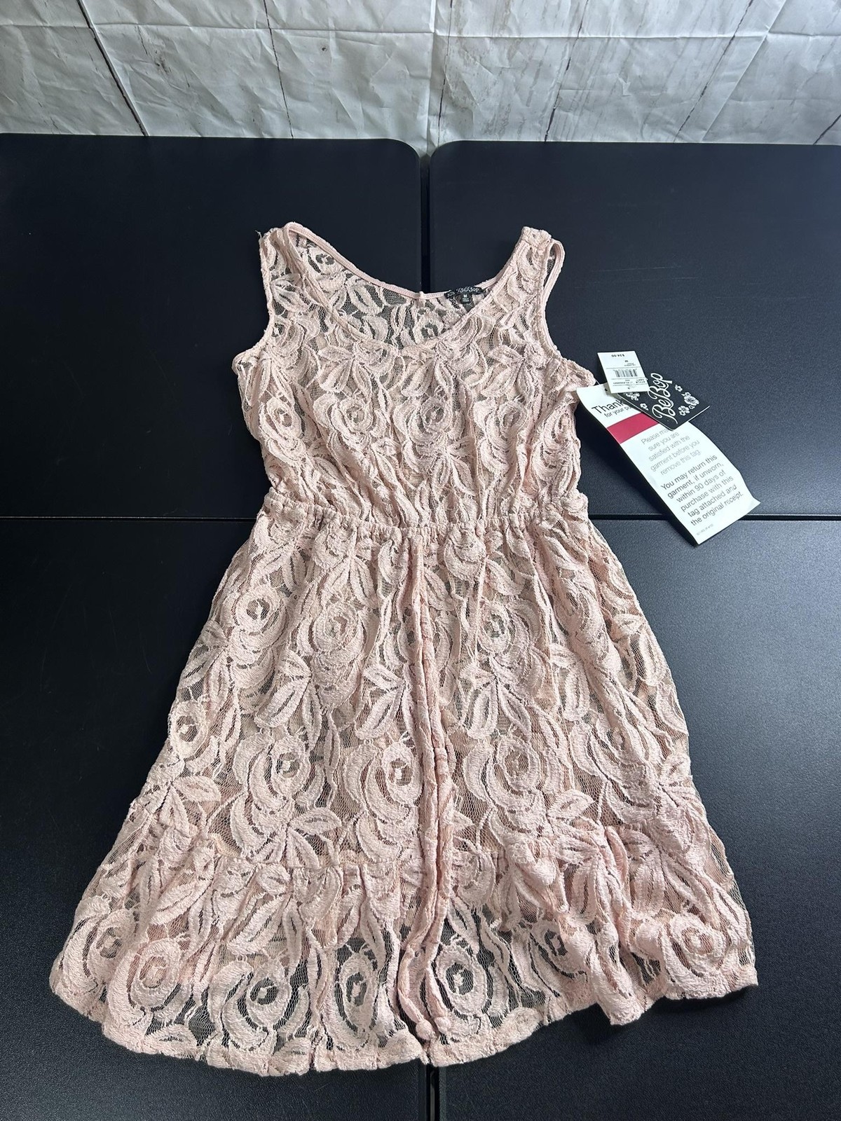 Be Bop Dress Womens Medium Pink Lace Overlay Fit & Flare Sleeveless Skater NWT