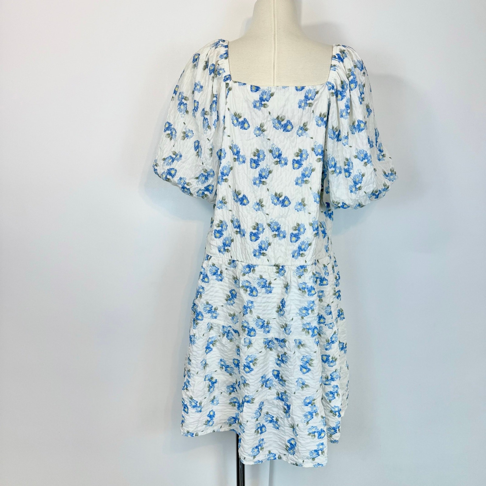 Mikarose The Clove Cornflower Blue Mini Dress Babydoll XL NWT White Floral