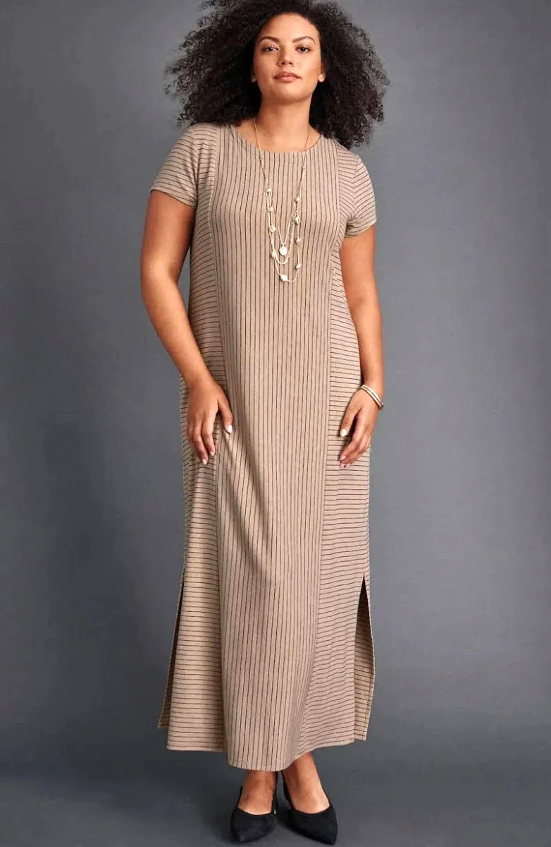 J.Jill Wearever Maxi Dress Womans Plus 2X Striped Knit Stretch Pockets Side Slit