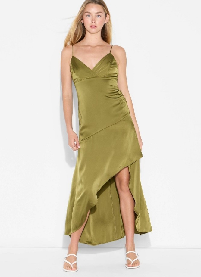 Women’s Satin Asymmetrical Maxi A LineDress Size S Wild Fable™ Olive Green