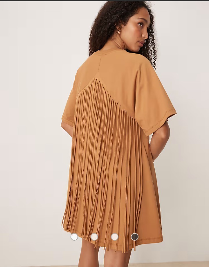 ASOS DESIGN T-shirt Mini Dress with Fringe Size L