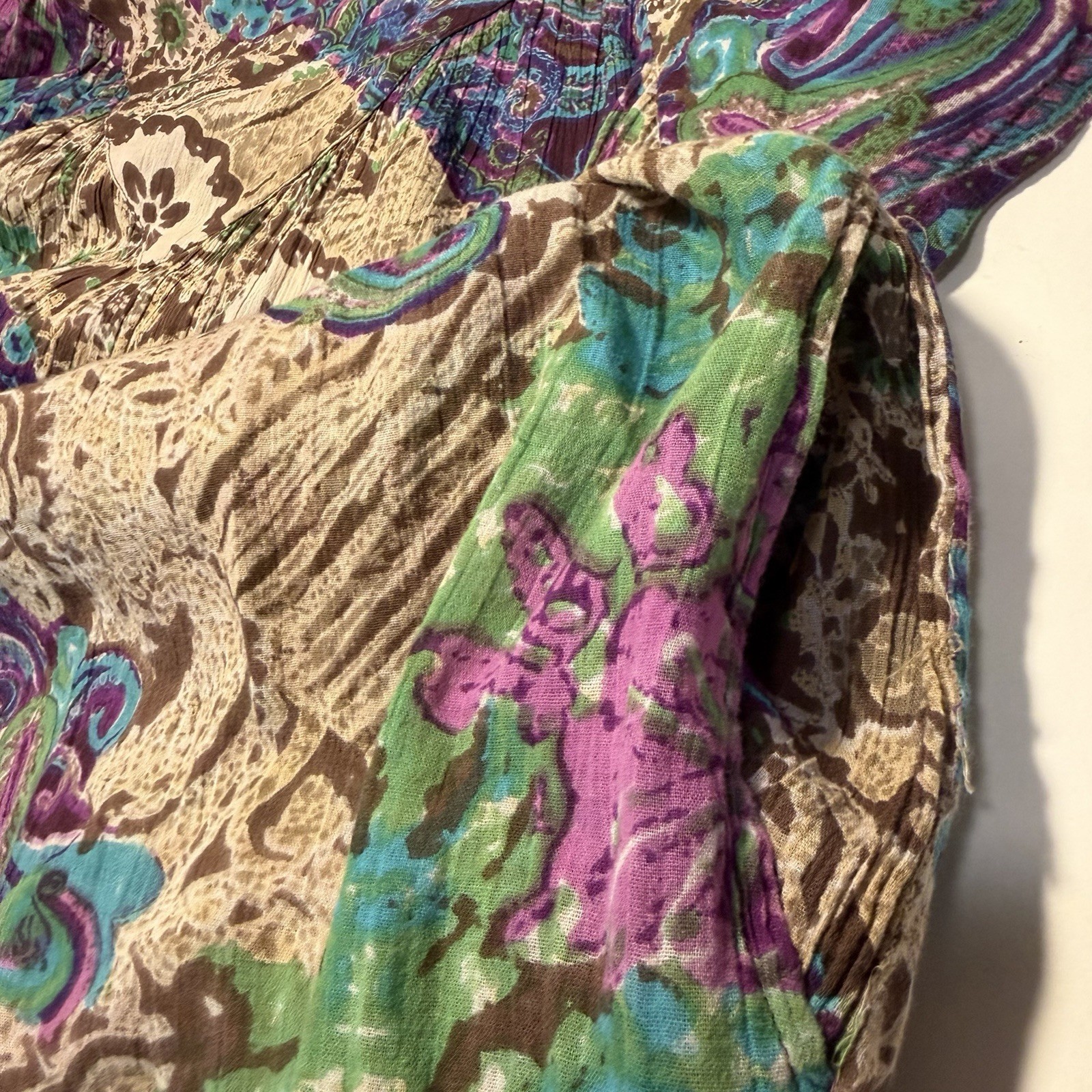 Sante Classics Kaftan Midi Dress Bohemian Peasant Artsy M Cotton Hawaiian VTG