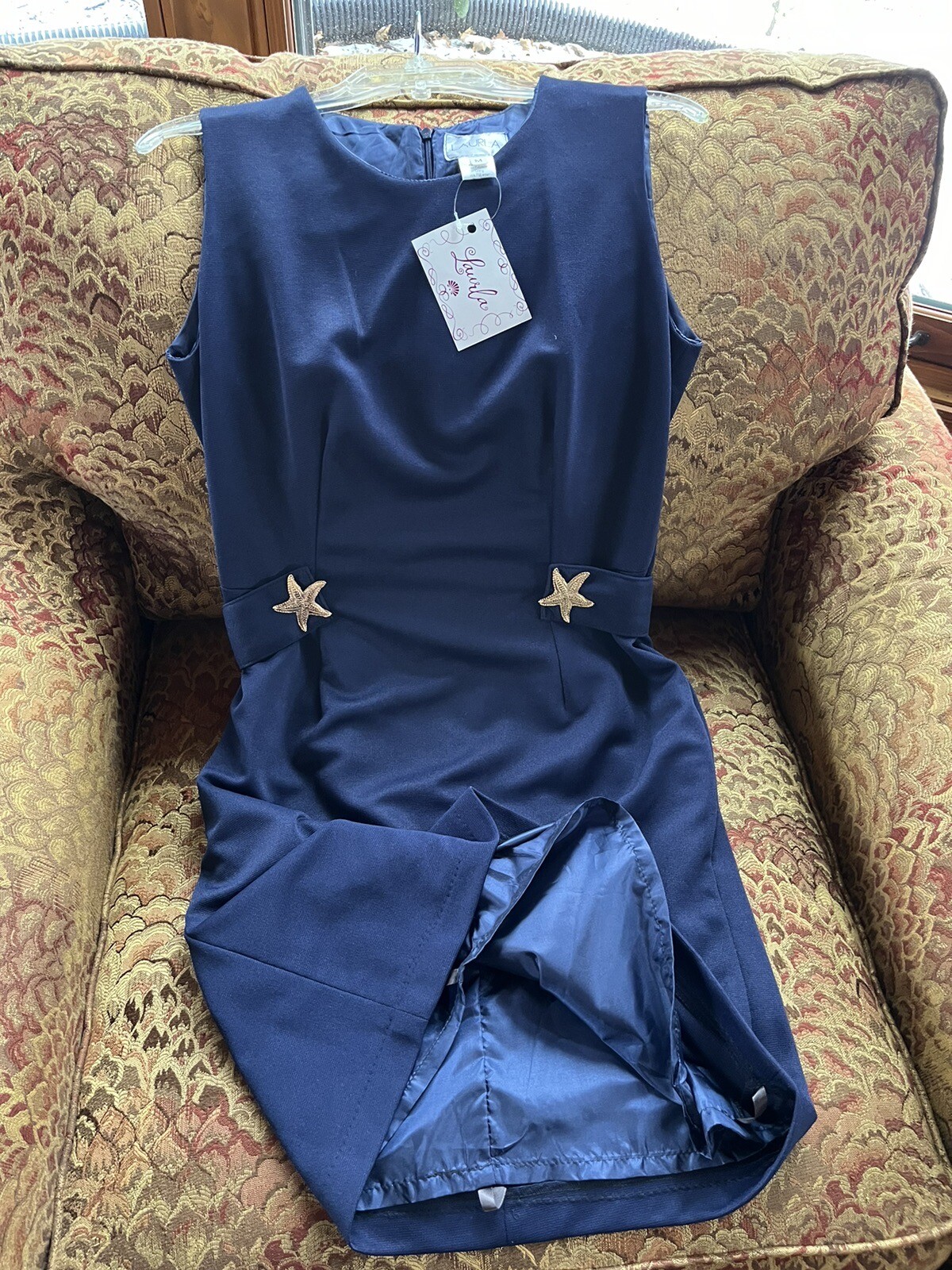 LAURLA NWT navy lined dress w/starfish applique sz M made in the USA