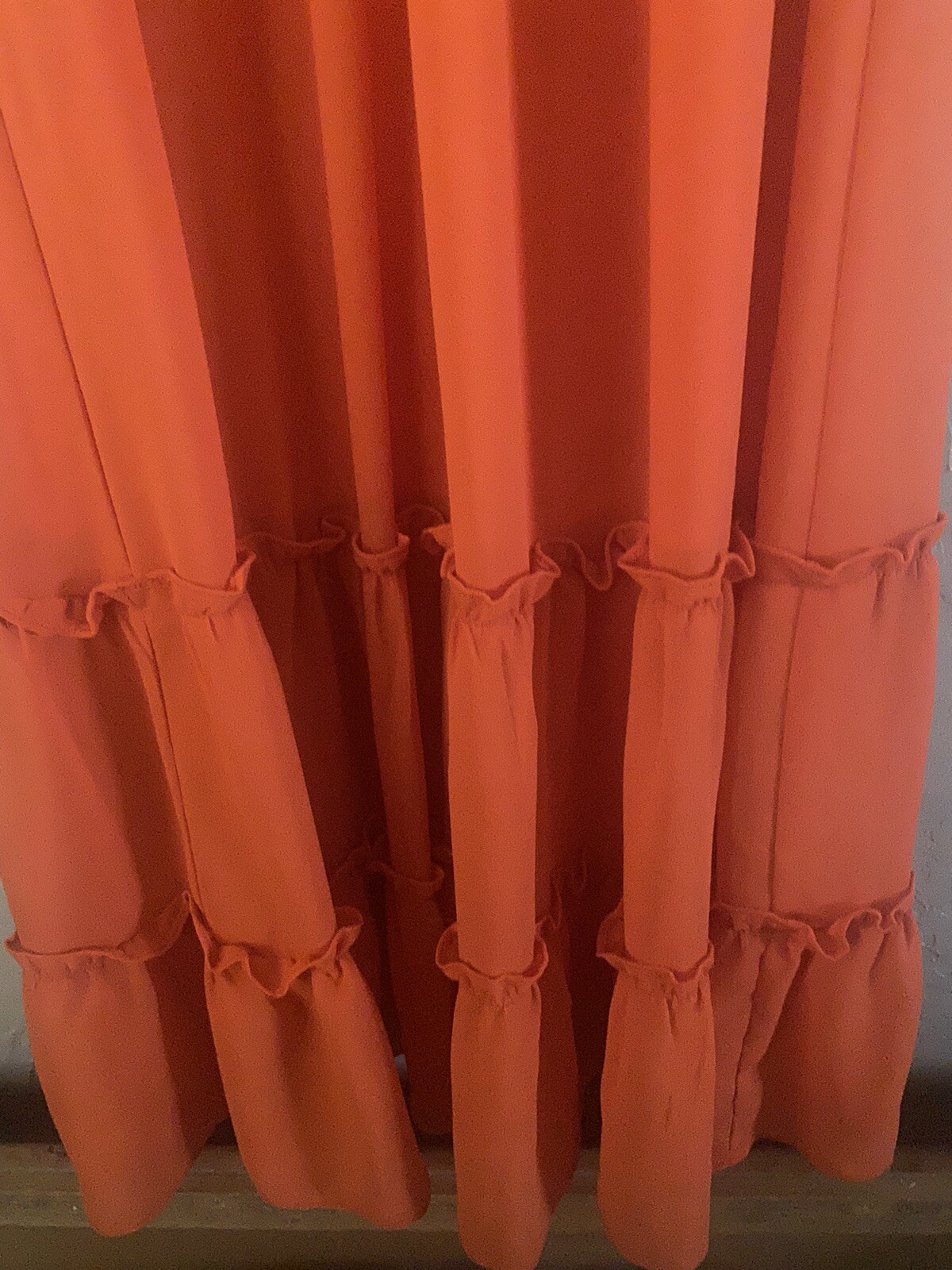 She + Sky Coral Red Off-the-Shoulder L Midi Dress Spaghetti Straps Summer Dress
