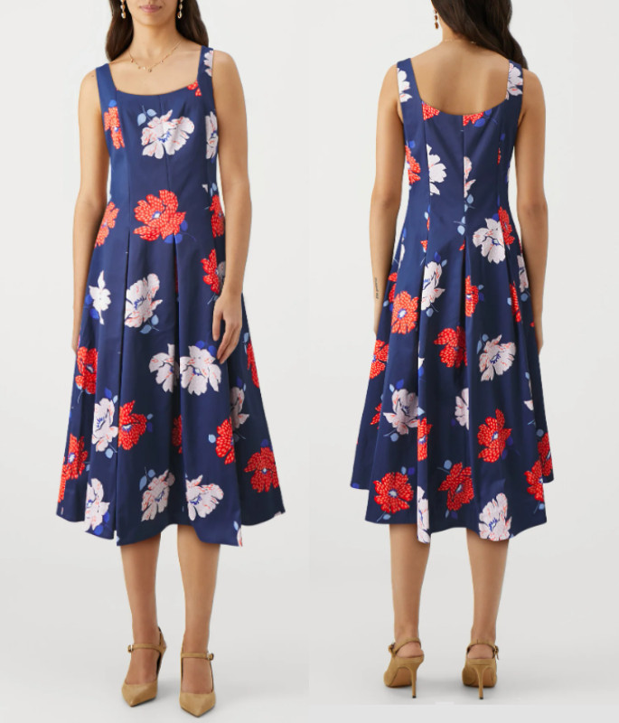 Kate Spade Dotty Floral Faille Cocktail Dress in French Navy sz 4, 6, 10 $498