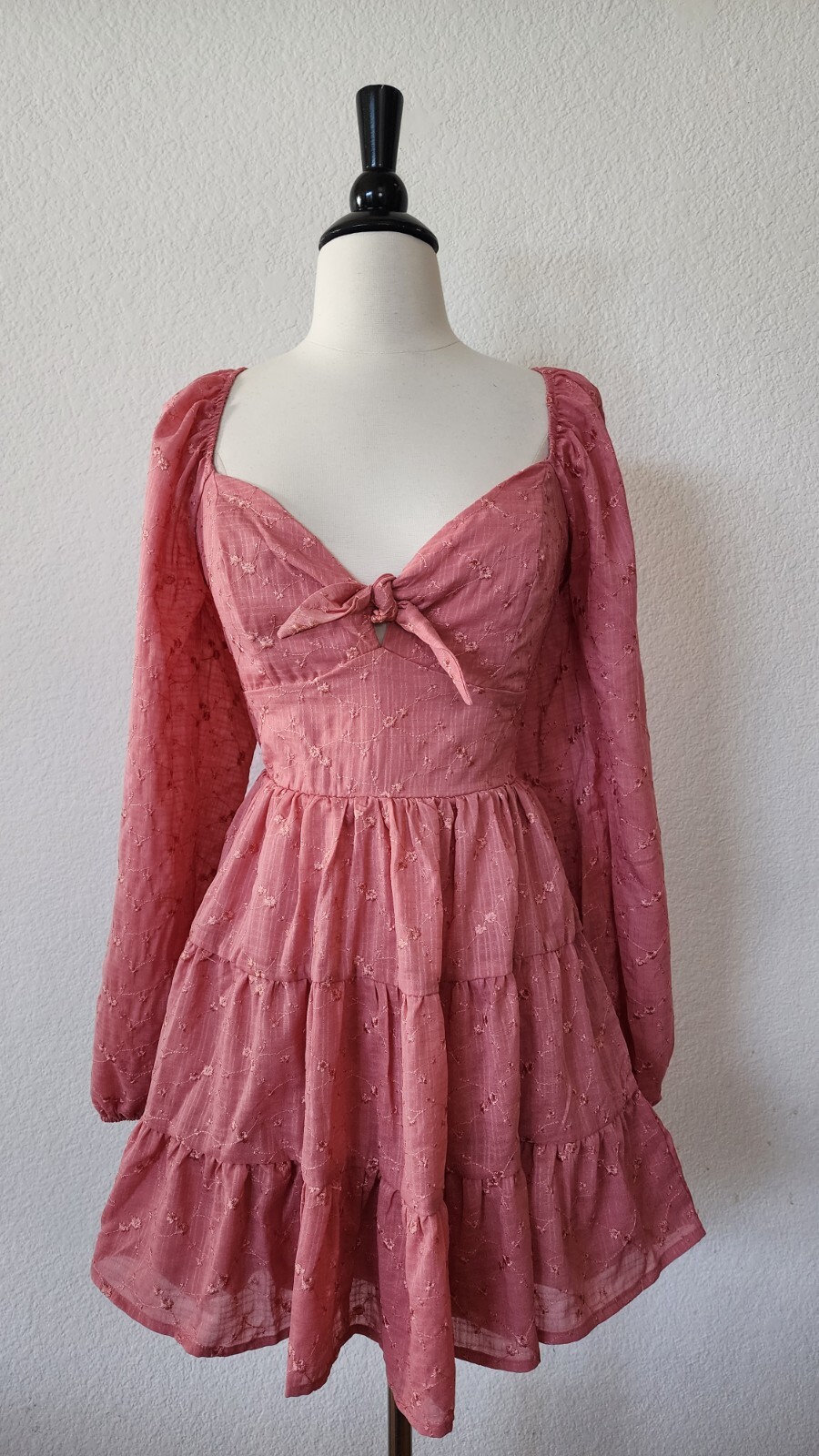 Anthropologie Dress New Size Large Floral Pink Embroider Bridgerton Coquette