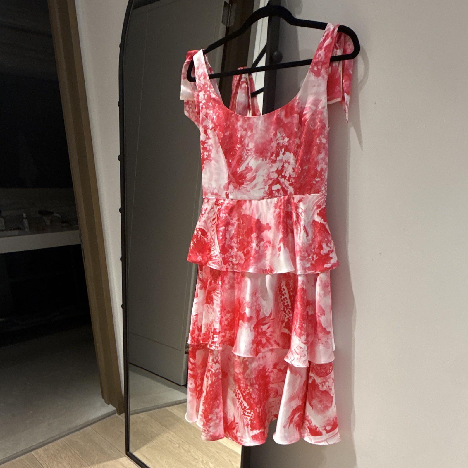 Marchesa Pink/White Floral Bow Strappy Square Neck Layered Dress – NWT