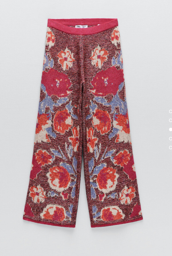 ZARA Floral JACQUARD KNIT Tunic Sweater Jumper Baggy & Straight Leg Pants Set S
