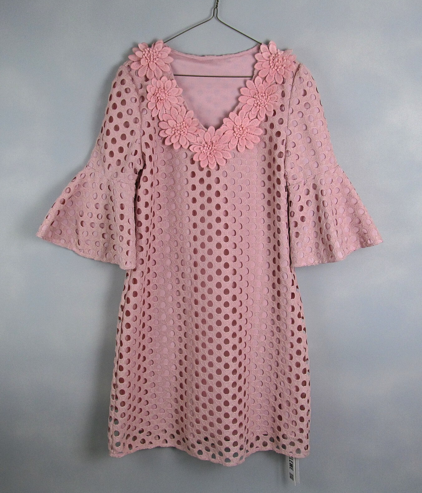 Joryaxuan Dress L Pink Silk Blend Lace Embroidred Flowers Geometric Midi Knee