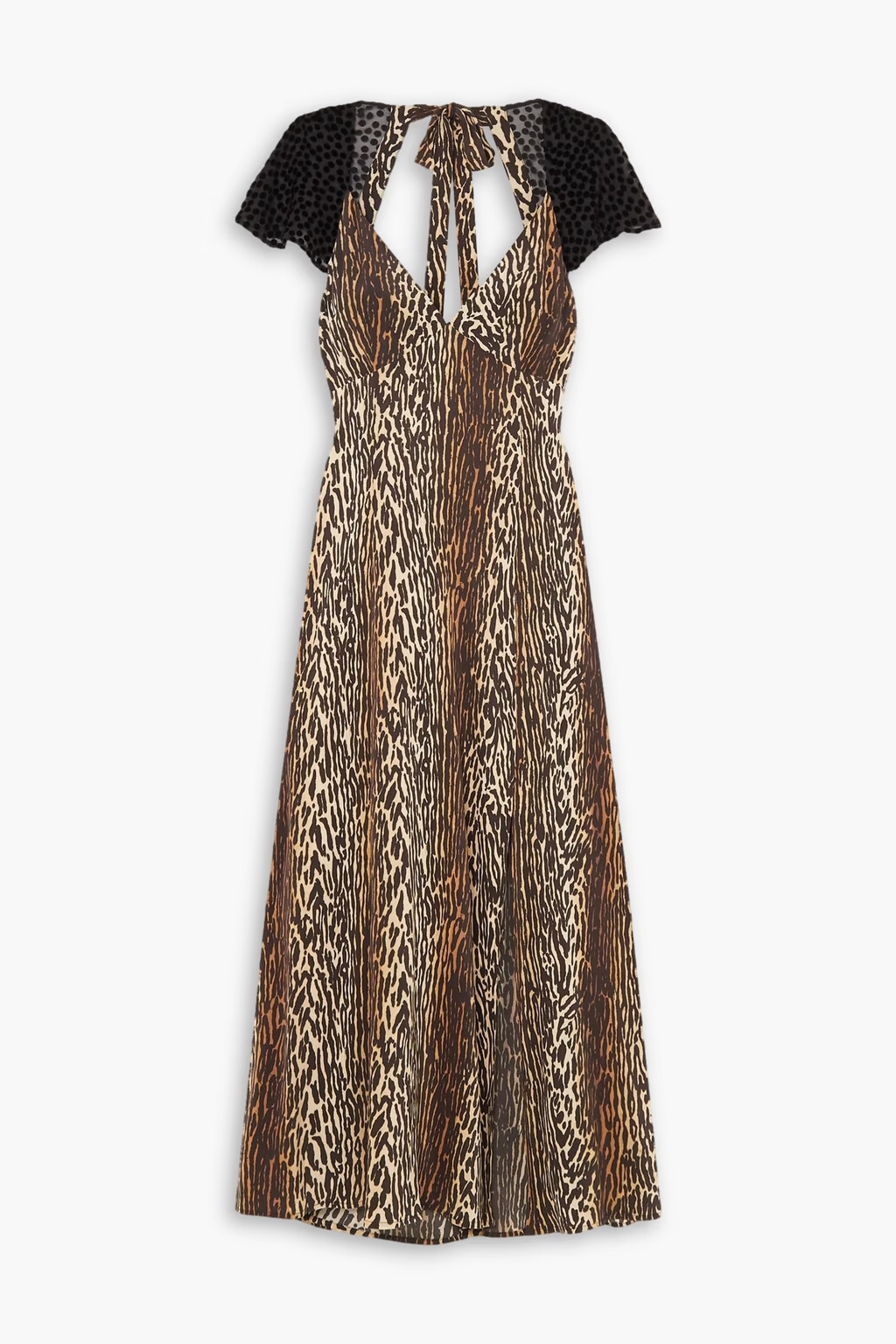 NWT RIXO Angelina cutout flocked leopard-print silk-crepe midi dress UK16/US12