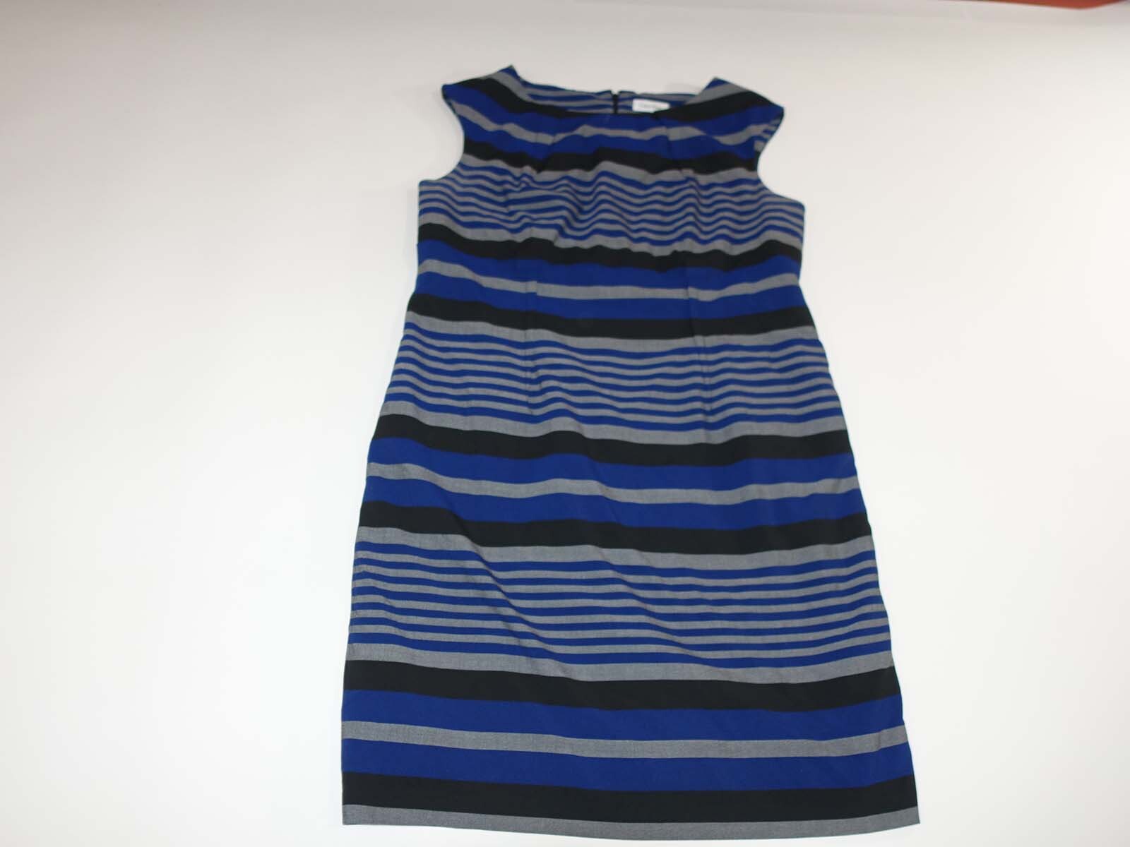 Calvin Klein Women’s Sleeveless Sheath Dress Size 14W Blue Gray Black Striped