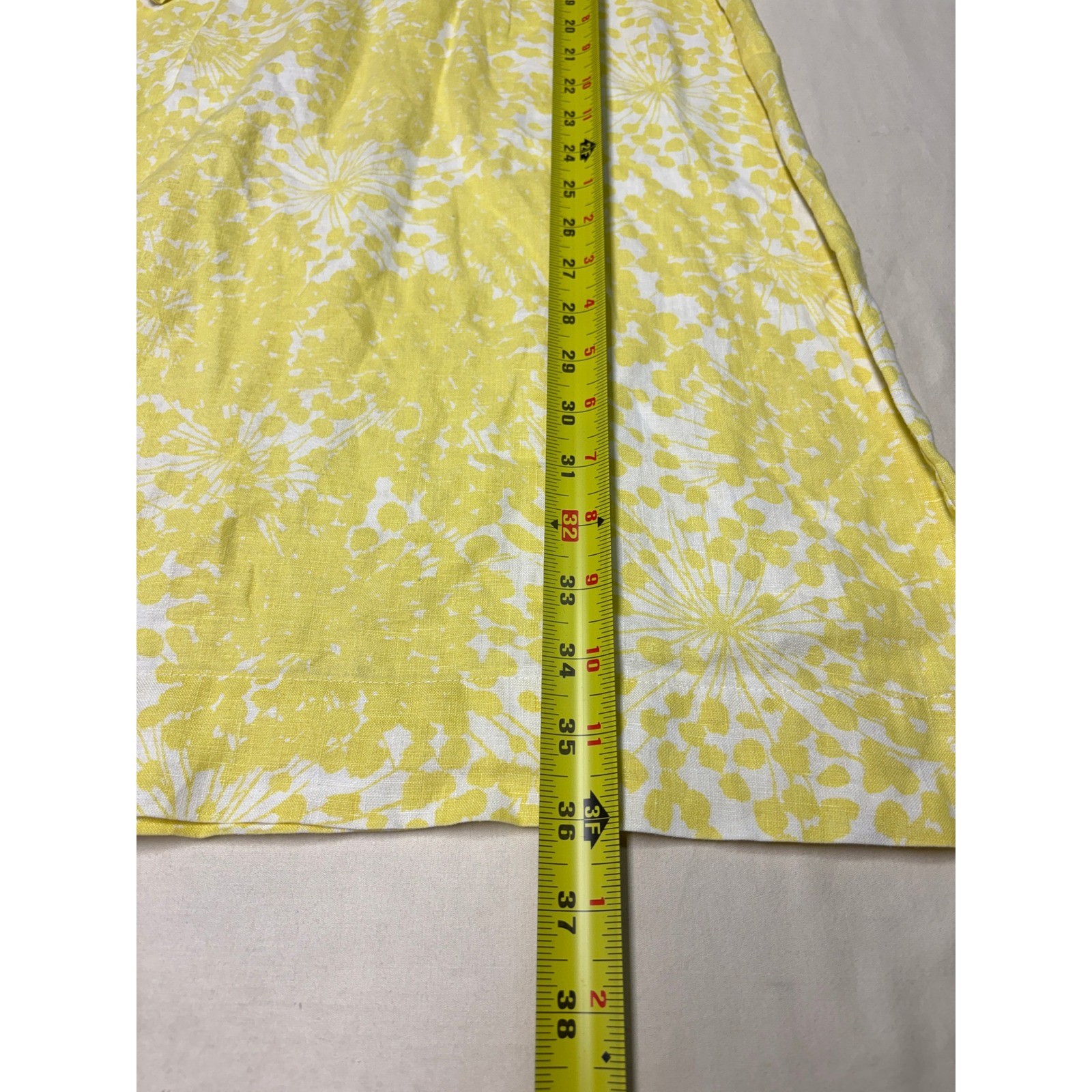Boden Yellow White Linen Floral A-Line Dress 3/4 Sleeve Notched V-Neck US 4L