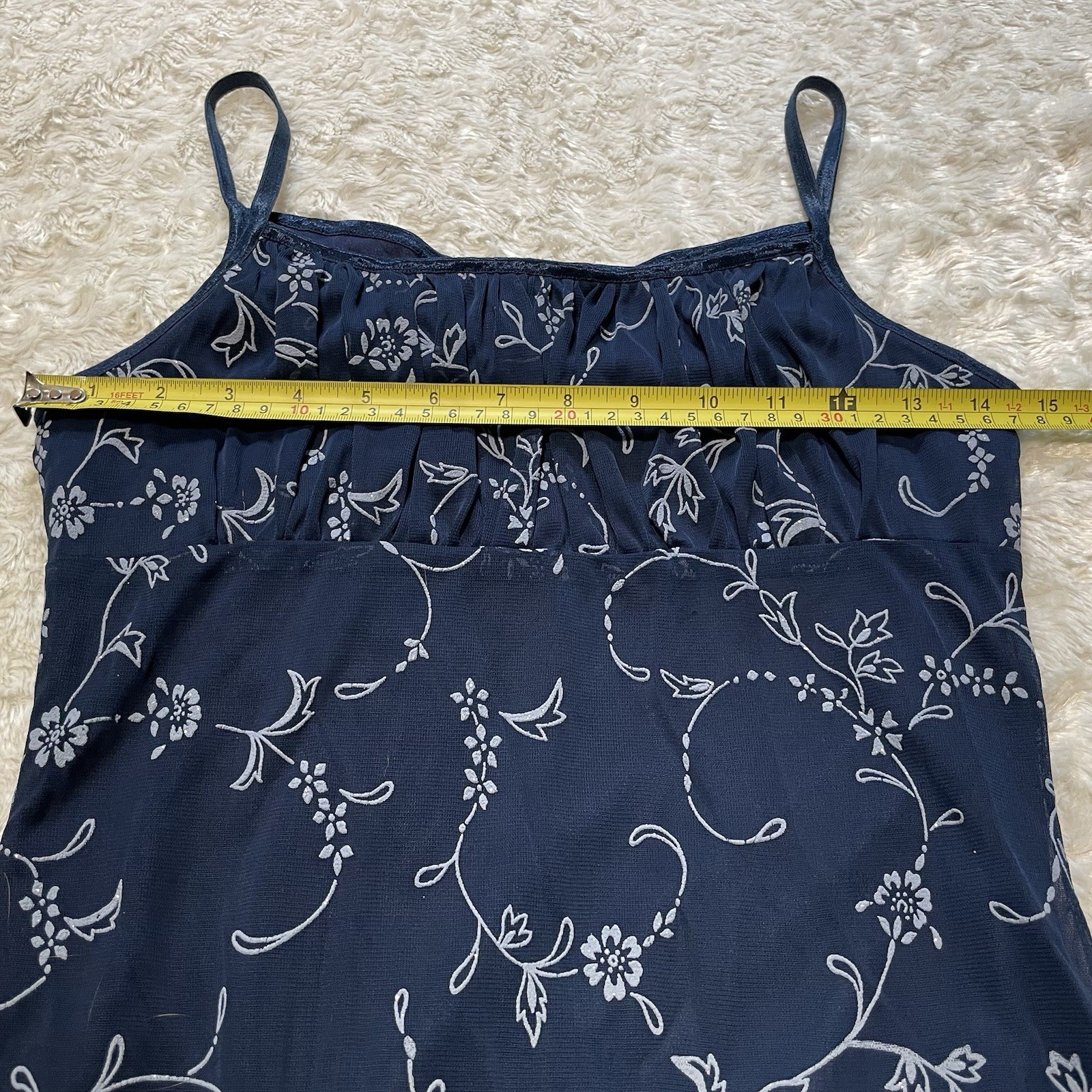 vintage y2k whimsy goth floral milkmaid navy blue mesh grunge slip party dress M
