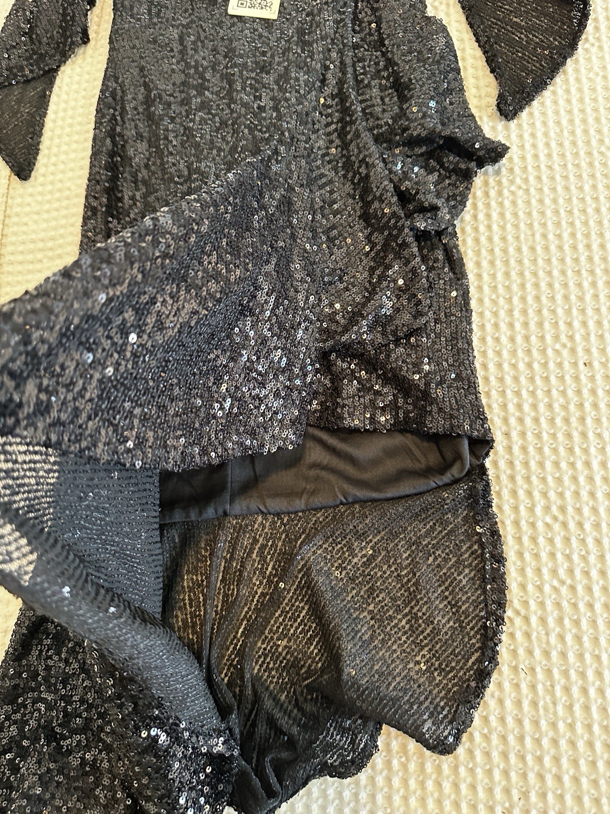 NEW Dalia Macphee All Over Sequin Asymmetrical Dress Black Cascade Size Medium