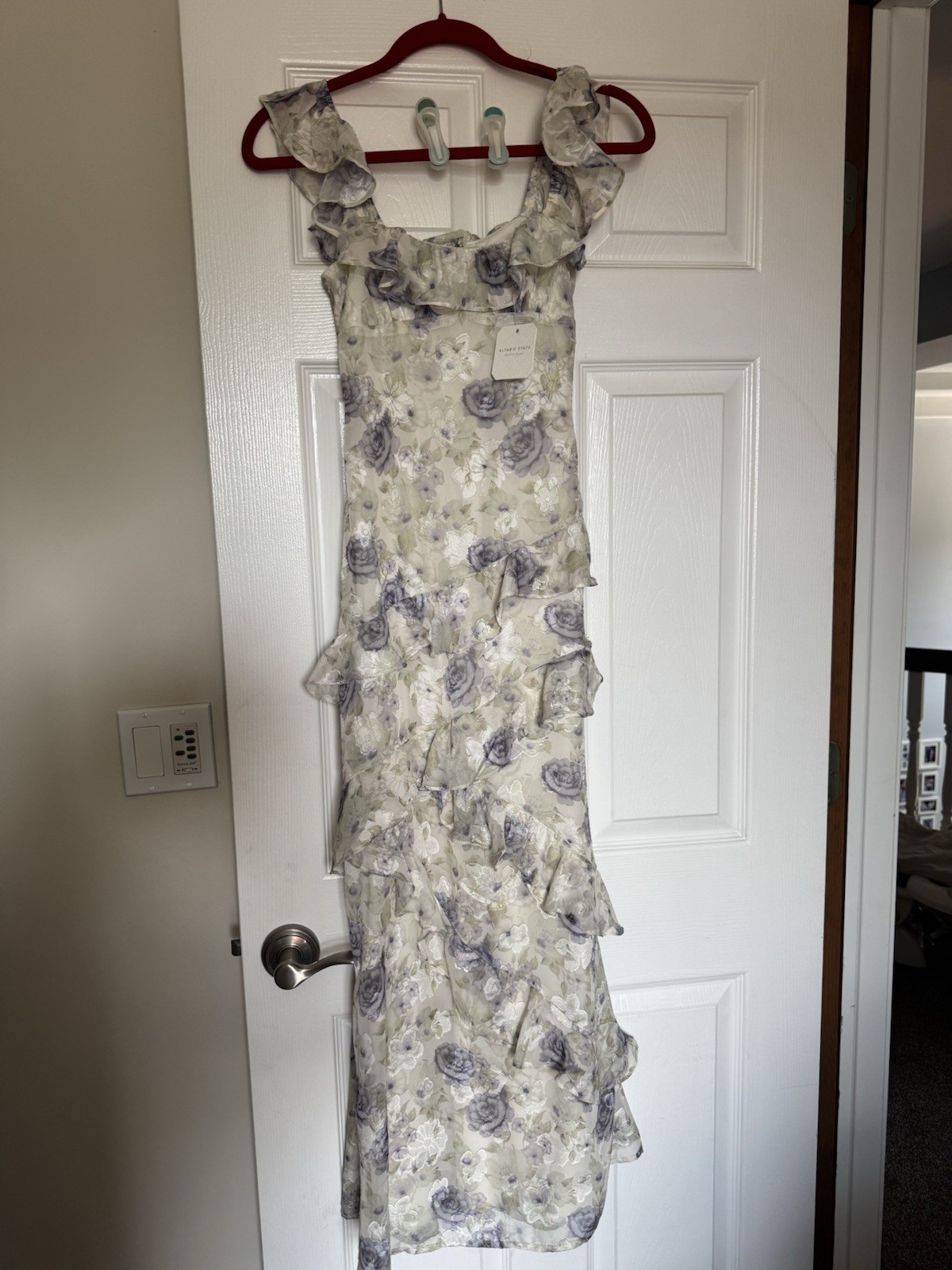 Altar’d State Ivory/Purple Floral Ruffle Chiffon Maxi Dress Sleeveless XXS