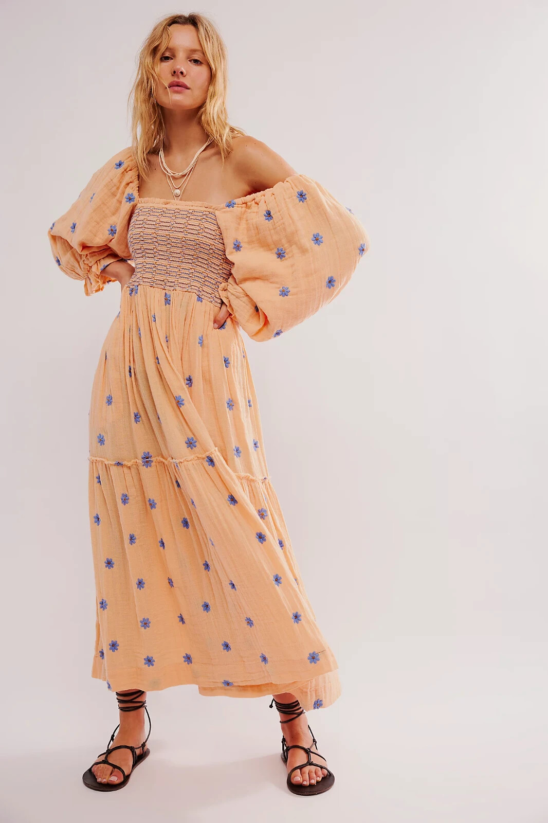 NWOT FREE PEOPLE Dahlia Embroidered Orange Maxi Dress Sz L