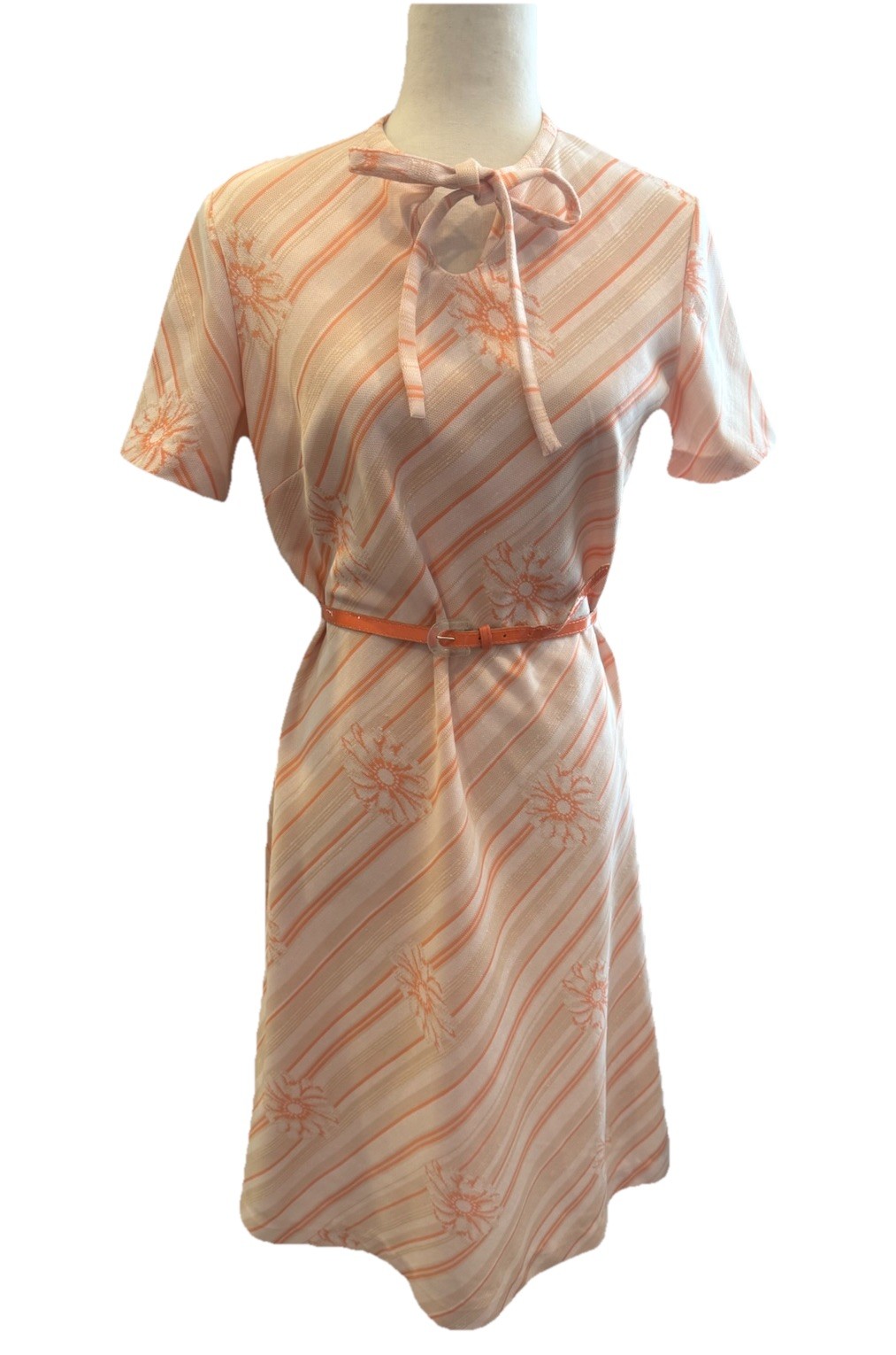 VTG 70s Striped Floral Diagonal Hawaiian Sheath Polyester Secretary Small Medium