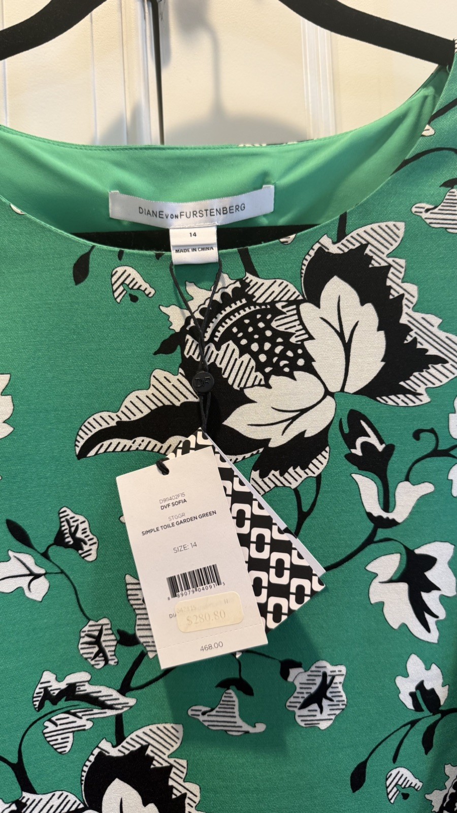 Diane Von Furstenberg DVF Sofia Dress ~ Sz 14~ Green Floral Silk Wool Print