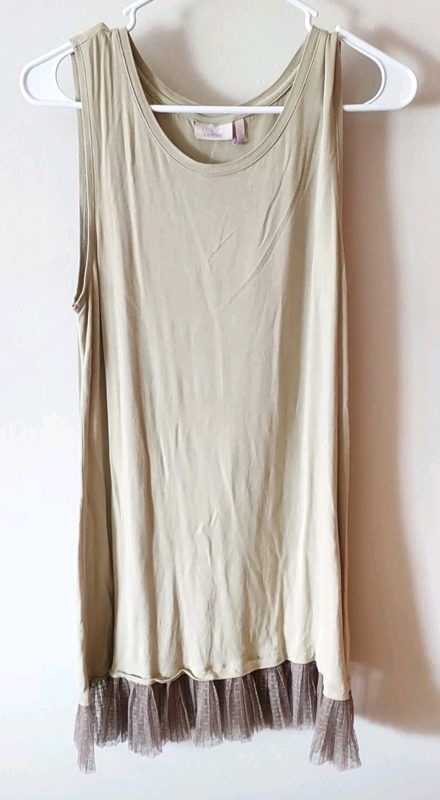 LOGO Layers by Lori Goldstein Sleeveless Tunic Dress Size M Pleated Hem ~ Cream