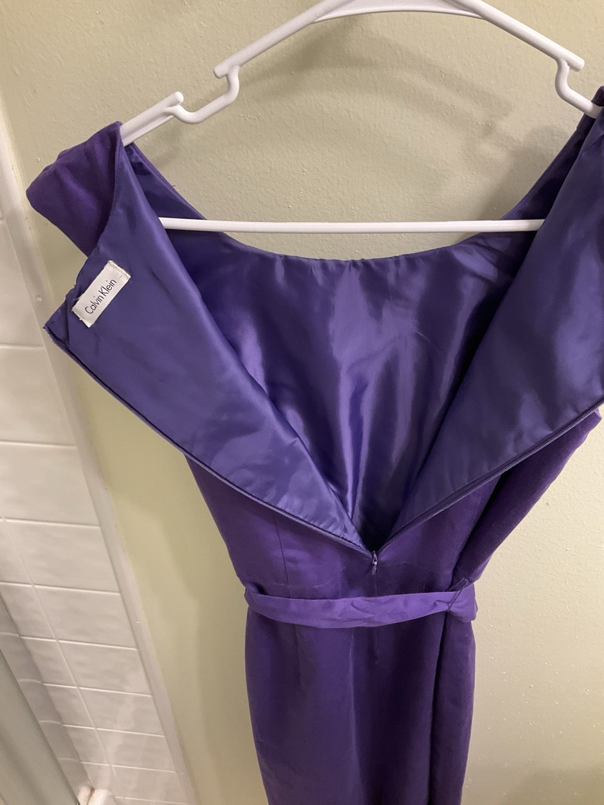 Calvin Klein sleeveless pencil dress purple pleated belt knee length size P