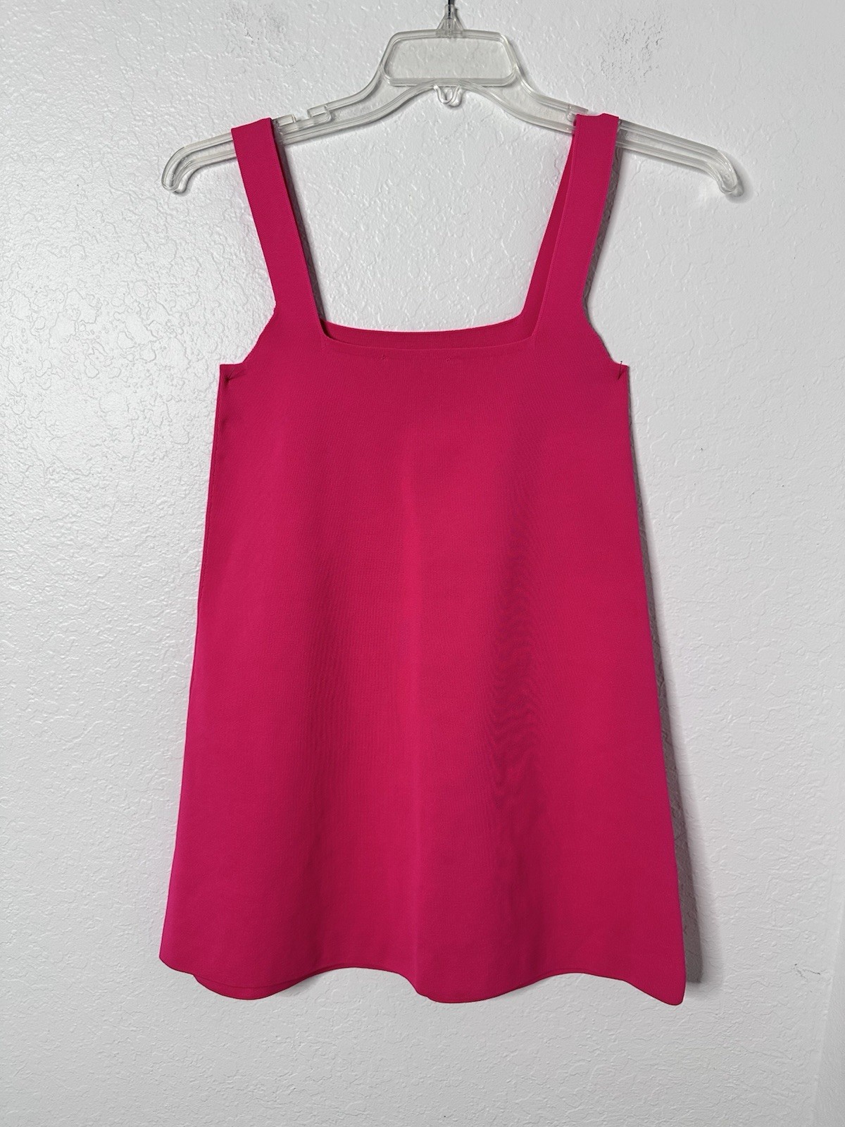 NEW Zara Hot Pink Knit Square Neck Ribbed A-Line Bodycon Barbiecore Mini Dress M