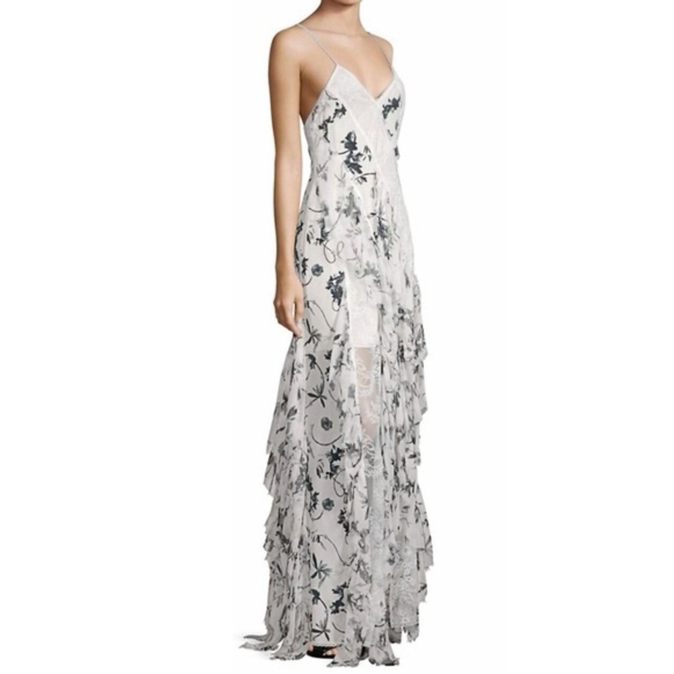Alice & Olivia Floral Ruffle Maxi Dress NWT Size 0